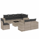 Set Divano da Giardino 9pz con Cuscini Grigio Chiaro Polyrattan