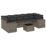 Set Divano da Giardino 8 pz con Cuscini Grigio in Polyrattan