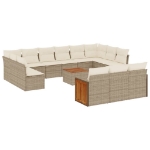 Set Divani da Giardino 14pz con Cuscini in Polyrattan Beige