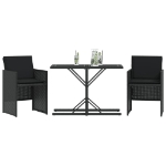 Set da Bistrò 3 pz con Cuscini Nero in Polyrattan