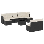Set Divani da Giardino 10pz con Cuscini in Polyrattan Nero