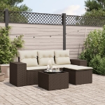 Set Divano da Giardino 5 pz con Cuscini Marrone in Polyrattan