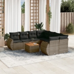 Set Divano da Giardino 9 pz con Cuscini Grigio in Polyrattan