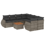 Set Divano da Giardino 9 pz con Cuscini Grigio in Polyrattan