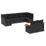 Set Divani da Giardino 9 pz con Cuscini Nero in Polyrattan