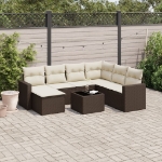 Set Divani da Giardino 8 pz con Cuscini Marrone in Polyrattan