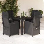 Set da Pranzo da Giardino 5 pz Nero con Cuscini in Polyrattan