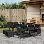 Set da Pranzo da Giardino 11 pz con Cuscini in Polyrattan Nero