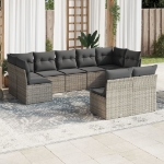 Set Divano da Giardino 9 pz con Cuscini Grigio in Polyrattan