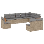 Set Divano da Giardino 10 pz con Cuscini Beige in Polyrattan
