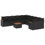 Set Divani da Giardino 11 pz con Cuscini in Polyrattan Nero