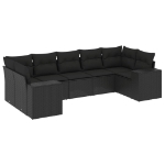 Set Divani da Giardino con Cuscini 7pz Nero Polyrattan
