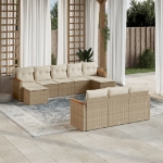Set Divano da Giardino 10 pz con Cuscini Beige in Polyrattan