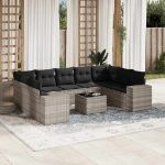 Set Divano Giardino 10 pz con Cuscini Grigio Chiaro Polyrattan