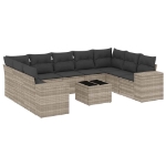 Set Divano Giardino 10 pz con Cuscini Grigio Chiaro Polyrattan