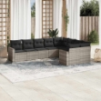 Set Divano da Giardino 9pz con Cuscini Grigio Chiaro Polyrattan