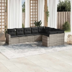 Set Divano da Giardino 9pz con Cuscini Grigio Chiaro Polyrattan