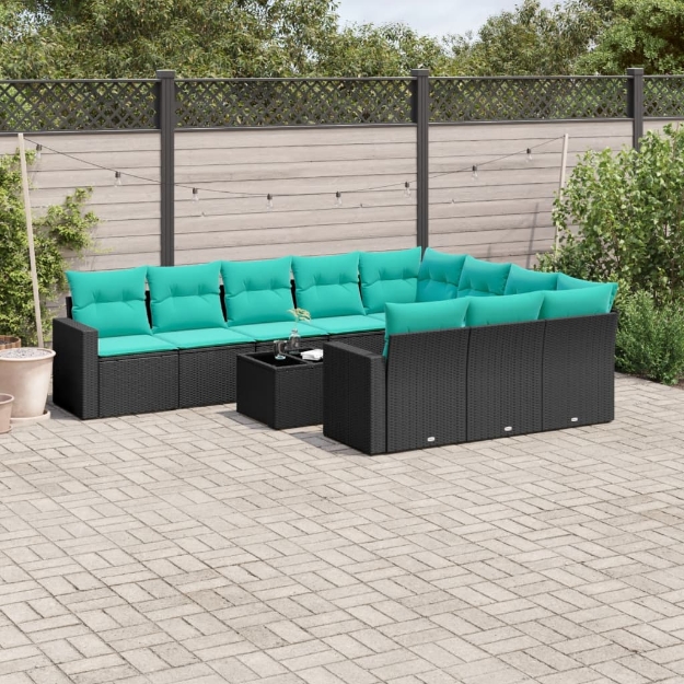 Set Divani da Giardino 11 pz con Cuscini in Polyrattan Nero