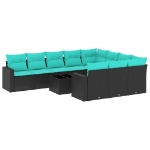 Set Divani da Giardino 11 pz con Cuscini in Polyrattan Nero
