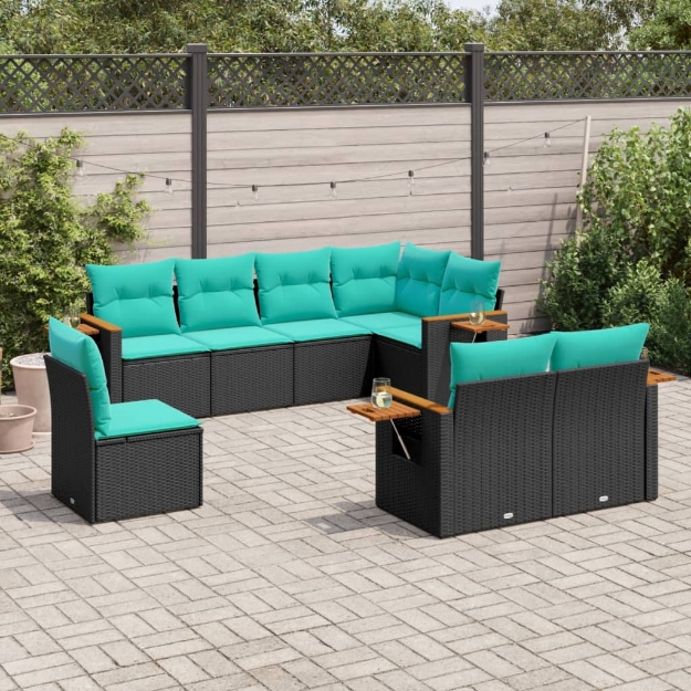 Set Divani da Giardino 8 pz con Cuscini Nero in Polyrattan