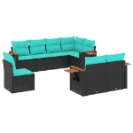 Set Divani da Giardino 8 pz con Cuscini Nero in Polyrattan
