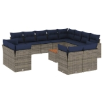 Set Divani da Giardino 13 pz con Cuscini Grigio in Polyrattan