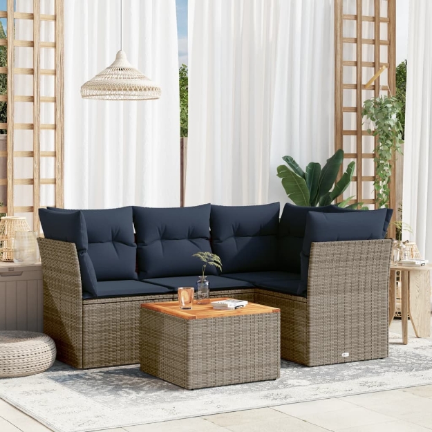 Set Divani da Giardino 5 pz con Cuscini Grigio in Polyrattan