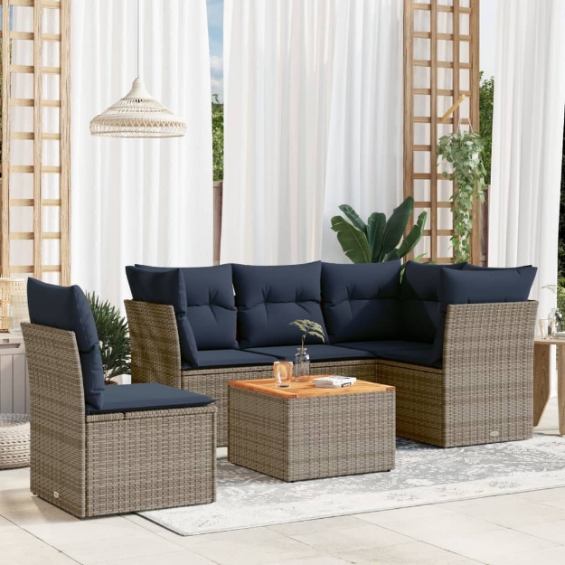 Set Divani da Giardino 6 pz con Cuscini Grigio in Polyrattan