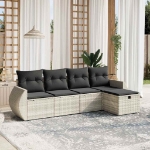 Set Divano da Giardino 5pz con Cuscini Grigio Chiaro Polyrattan