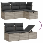 Set Divano da Giardino 5pz con Cuscini Grigio Chiaro Polyrattan