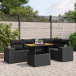 Set Divano da Giardino 6 pz con Cuscini Nero in Polyrattan