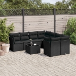 Set Divani da Giardino 9 pz con Cuscini Nero in Polyrattan