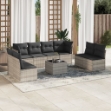 Set Divano da Giardino 9pz con Cuscini Grigio Chiaro Polyrattan
