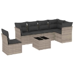 Set Divani da Giardino 7pz con Cuscini Grigio Chiaro Polyrattan