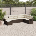 Set Divani da Giardino 8 pz con Cuscini Marrone in Polyrattan