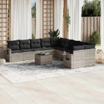 Set Divani da Giardino 11 pz con Cuscini in Polyrattan Grigio