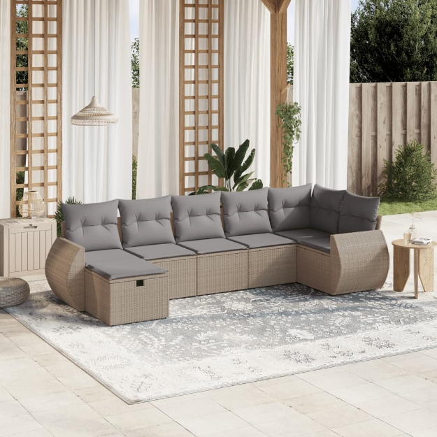 Set Divano da Giardino 7 pz con Cuscini Beige Misto Polyrattan