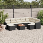 Set Divani da Giardino 10pz con Cuscini in Polyrattan Nero