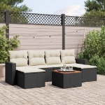 Set Divani da Giardino con Cuscini 7pz Nero Polyrattan