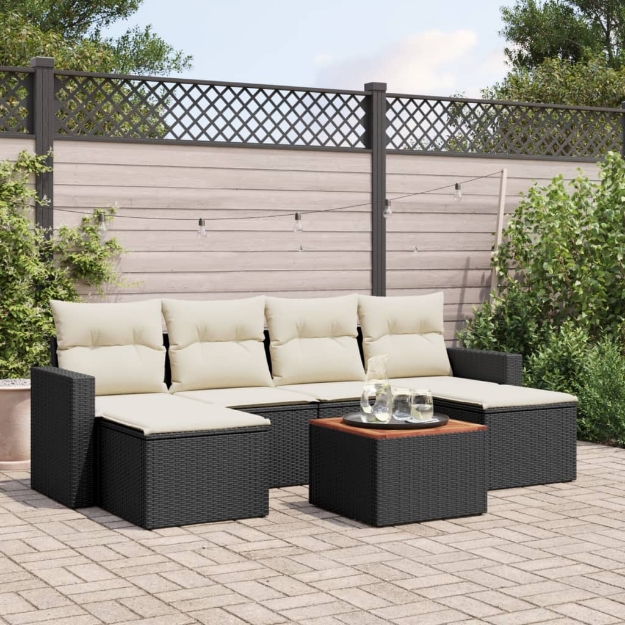 Set Divani da Giardino con Cuscini 7pz Nero Polyrattan