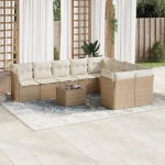 Set Divano da Giardino 10 pz con Cuscini Beige in Polyrattan
