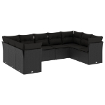 Set Divani da Giardino 9 pz con Cuscini Nero in Polyrattan