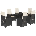 Set da Pranzo da Giardino 7 pz Nero con Cuscini in Polyrattan