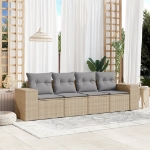 Set Divano da Giardino 4 pz con Cuscini Beige in Polyrattan