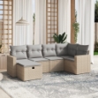 Set Divano da Giardino 6 pz con Cuscini Beige Misto Polyrattan