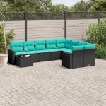 Set Divani da Giardino 10 pz con Cuscini Nero in Polyrattan