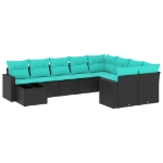 Set Divani da Giardino 10 pz con Cuscini Nero in Polyrattan