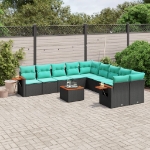 Set Divani da Giardino 11 pz con Cuscini in Polyrattan Nero