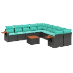 Set Divani da Giardino 11 pz con Cuscini in Polyrattan Nero