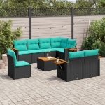 Set Divani da Giardino 9 pz con Cuscini Nero in Polyrattan